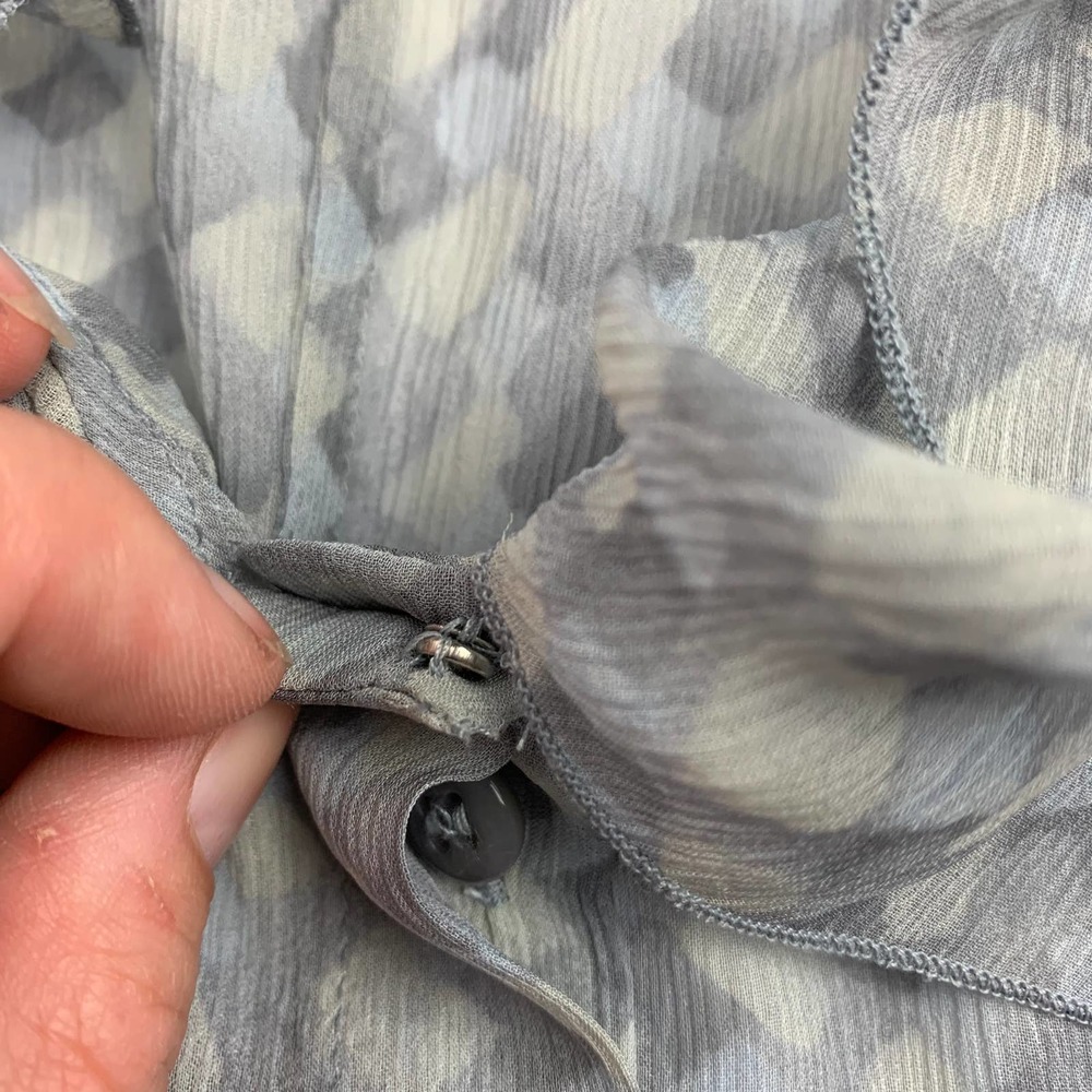 SOLD Armani Collezioni Vintage Y2K Gray 3/4 Crop Sleeve Ruffle Neck Sheer Silk - Picture 12 of 14